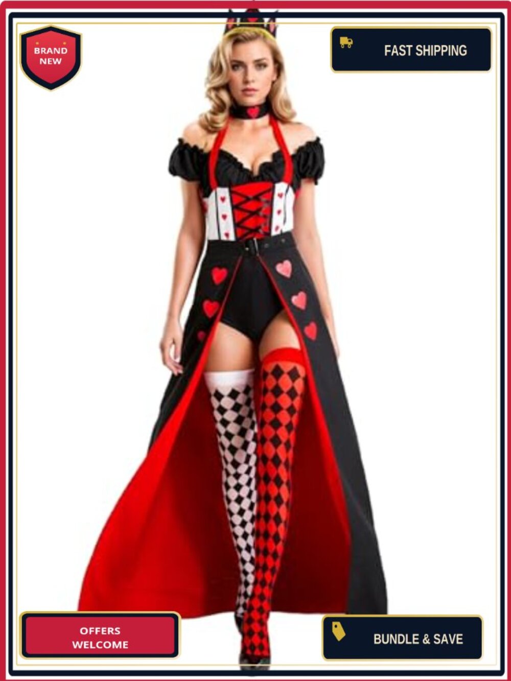 Queen of Hearts Costume Women Halloween Cosplay Dress Adult